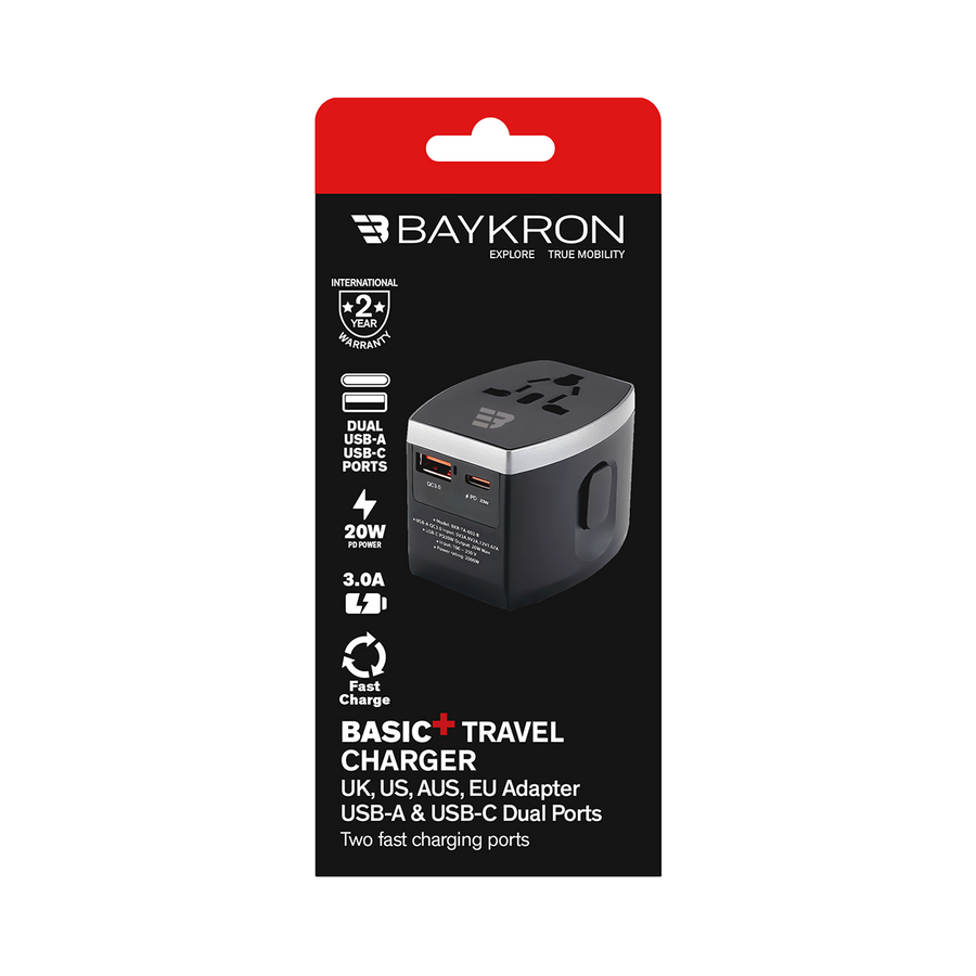 Baykron travel adapter 2 output QC and PD 20 watts