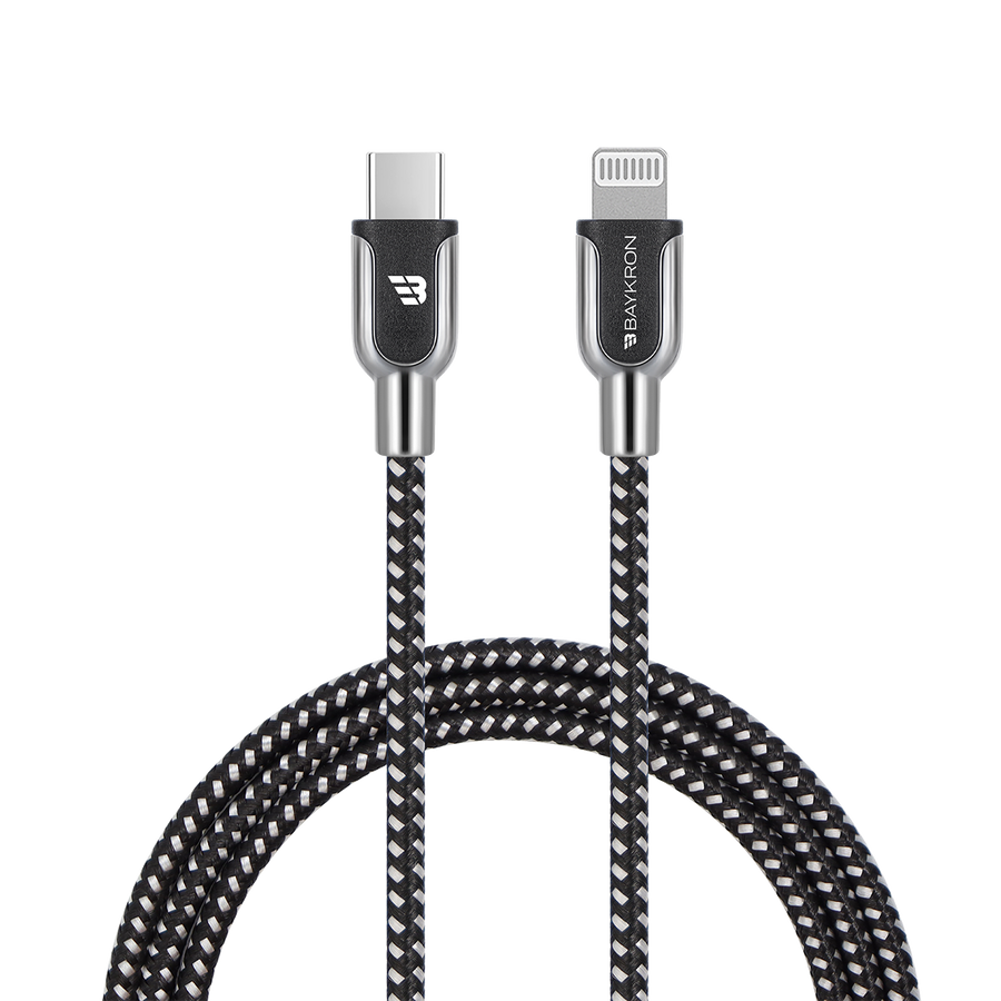 Baykron Braided Lightning to USB-C Cable; Charge and sync; 27 Watt