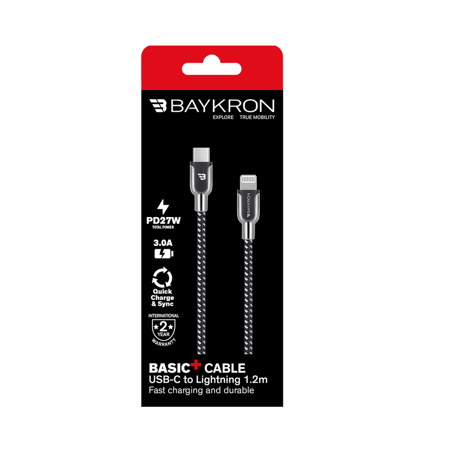 Baykron Braided Lightning to USB-C Cable; Charge and sync; 27 Watt