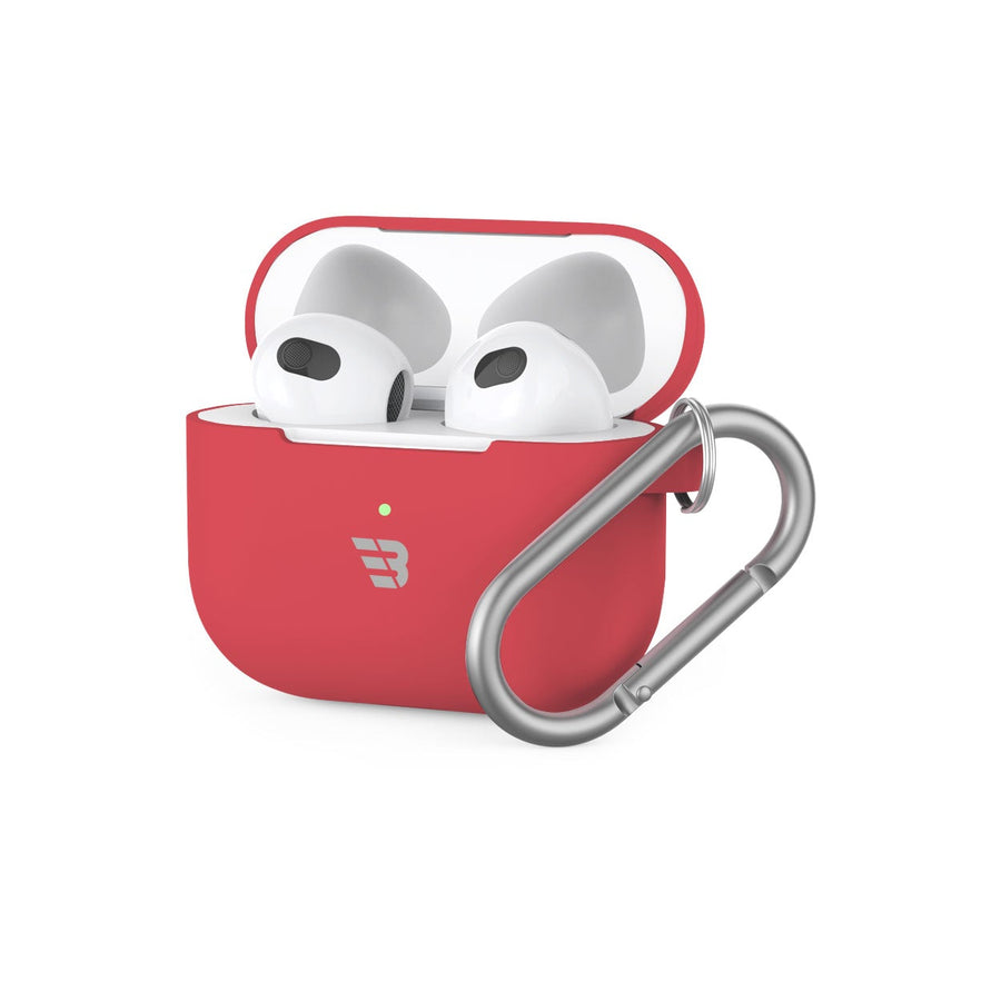 BAYKRON Premium Silicone Protective Case for AirPods® 3rd Generation, Impact Resistant and Wireless Charging Compatible, Includes Carabiner - Red