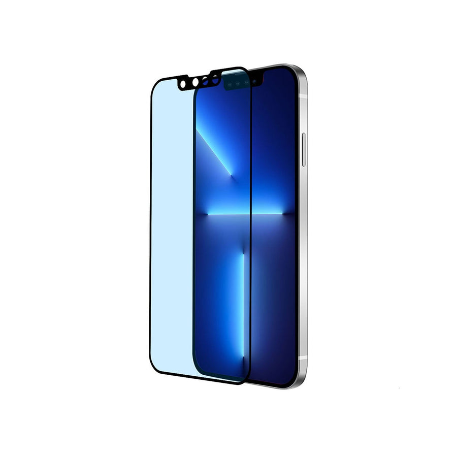 واقي شاشة BAYKRON فاخر من الزجاج المقوى بفلتر الضوء الأزرق لهاتف iPhone 13 Pro Max 6.7 بوصة - تغطية من الحافة إلى الحافة وحماية من البكتيريا ؛ تتضمن أداة تثبيت سهلة التركيب