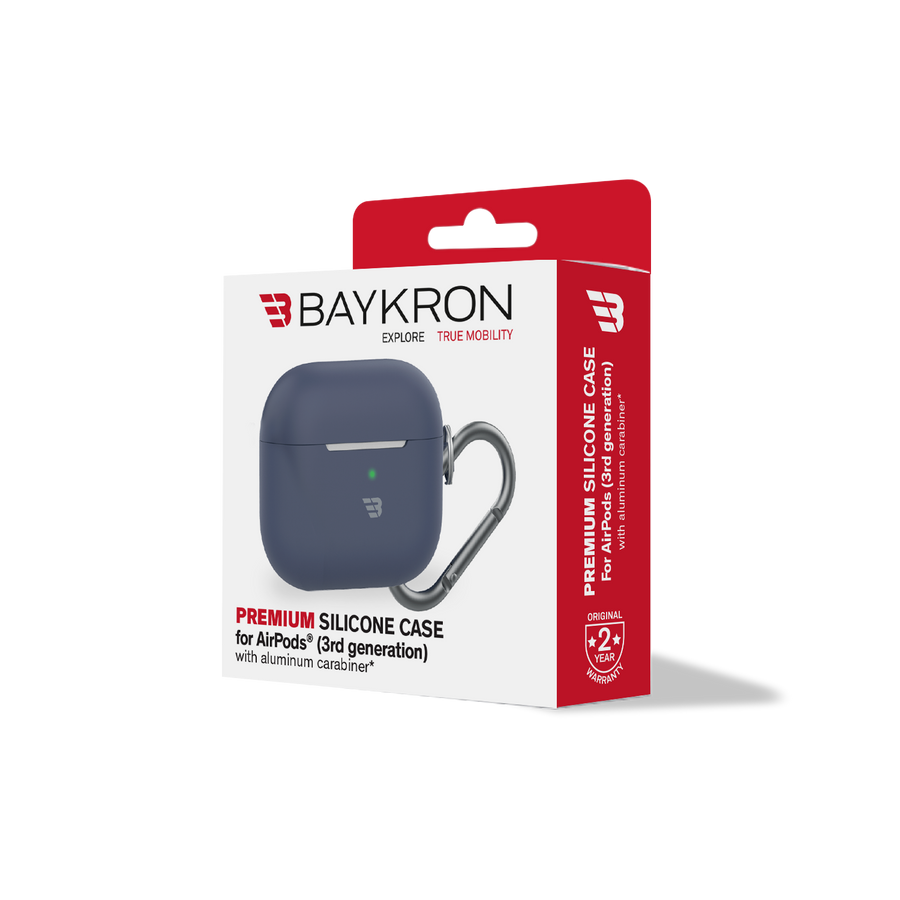 BAYKRON Premium Silicone Protective Case for AirPods® 3rd Generation, Impact Resistant and Wireless Charging Compatible, Includes Carabiner - Slate Blue