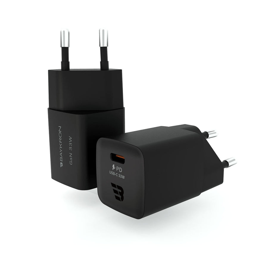 BAYKRON Premium 33W GaN Mini Ultra Fast Wall Charger with USB-C 33W for Standard EU wall outlets