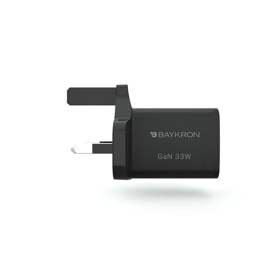 BAYKRON Premium 33W GaN Mini Ultra Fast Wall Charger with USB-C 33W for Standard UK wall outlets