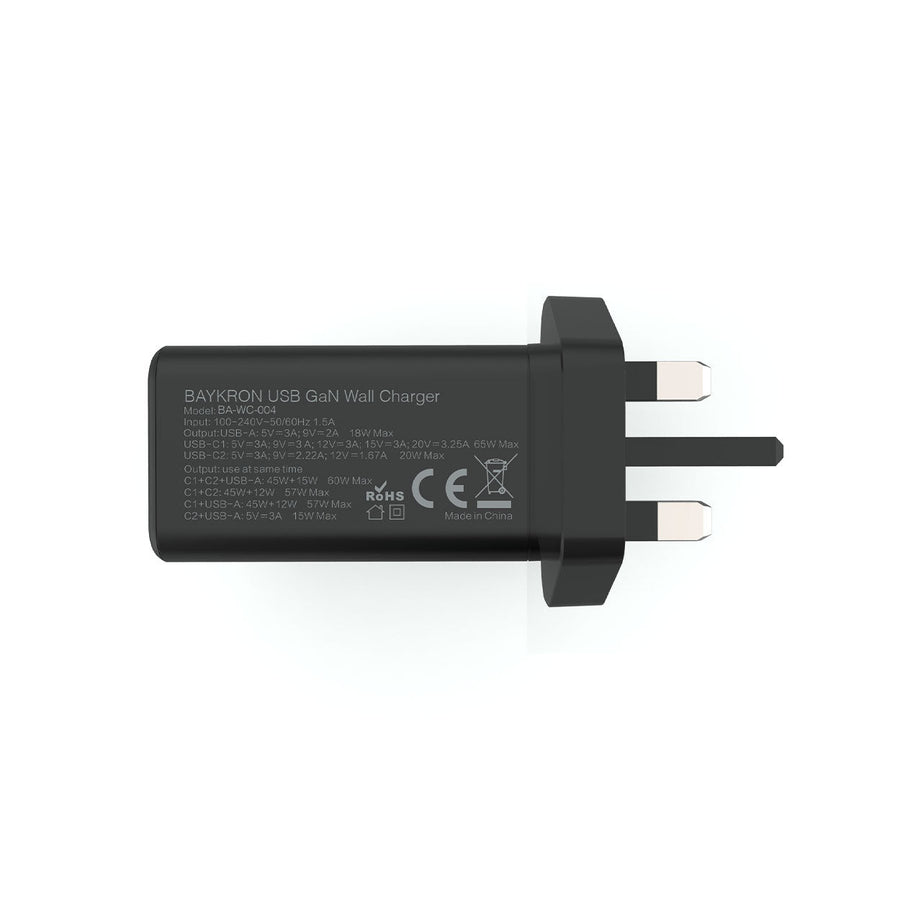 USB-C mains adapter charger 5V/3A, 9V/3A, 12V/3A, 15V/3A, 20V/3A 60W, EU,  UK, USA