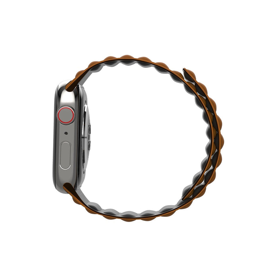 BAYKRON Premium Soft Touch Silicone Magnetic Band for Apple Watch - Saddle Brown and Black