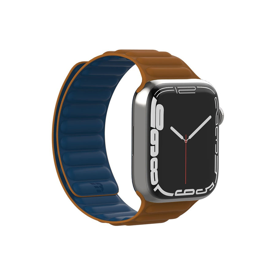 BAYKRON Premium Soft Touch Silicone Magnetic Band for Apple Watch - Saddle Brown and Slate Blue