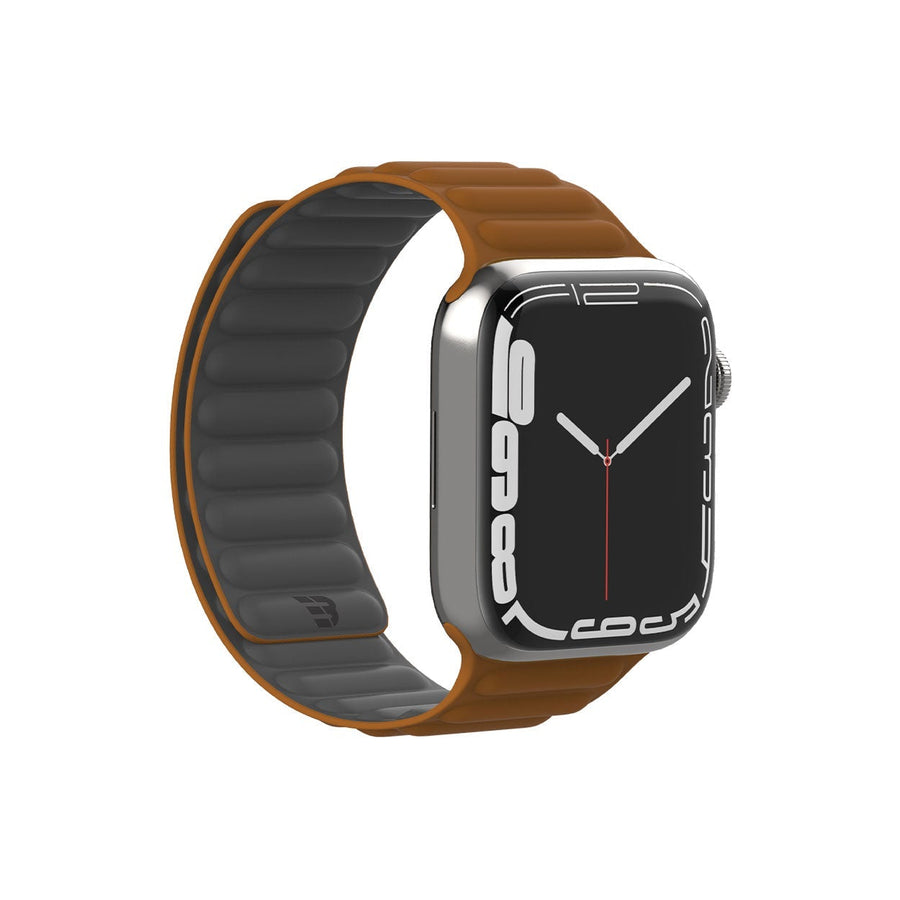 BAYKRON Premium Soft Touch Silicone Magnetic Band for Apple Watch - Saddle Brown and Steel Gray