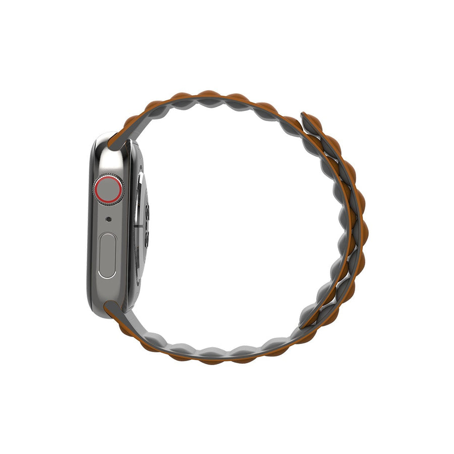 BAYKRON Premium Soft Touch Silicone Magnetic Band for Apple Watch - Saddle Brown and Steel Gray