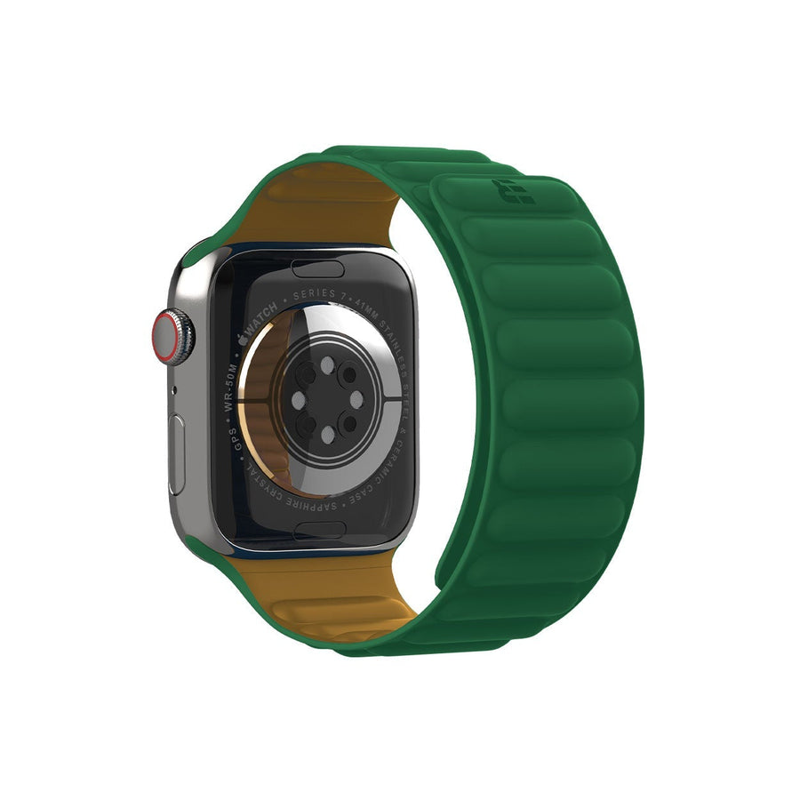 BAYKRON Premium Soft Touch Silicone Magnetic Band for Apple Watch - Saddle Brown and Forest Green