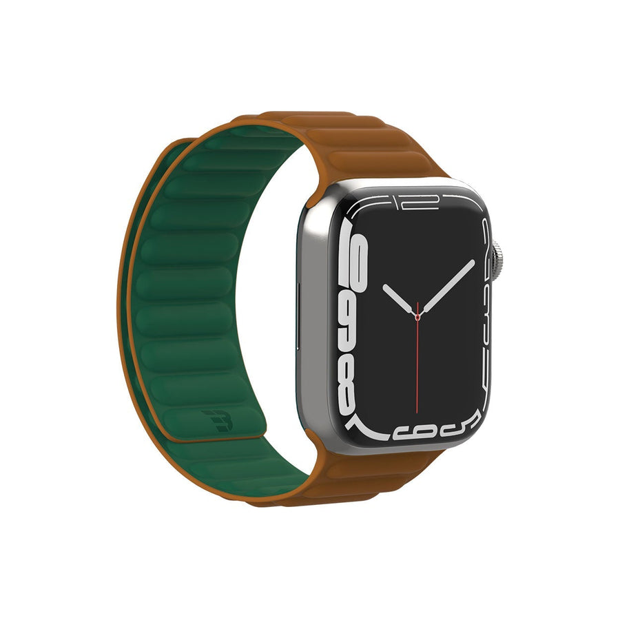 BAYKRON Premium Soft Touch Silicone Magnetic Band for Apple Watch - Saddle Brown and Forest Green