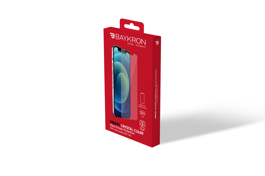 واقي شاشة من الزجاج المقوى الشفاف من BAYKRON Smart Line لهاتف iPhone 12/12 Pro مع علبة أداة سهلة الاستخدام