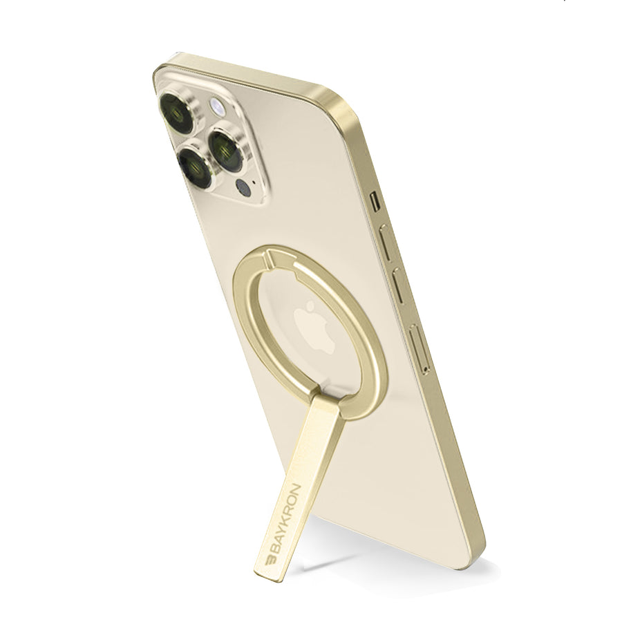 BAYKRON Premium Mag Stand Compact Magnetic Stand with included magnetic ring for all cases and smartphones - Gold