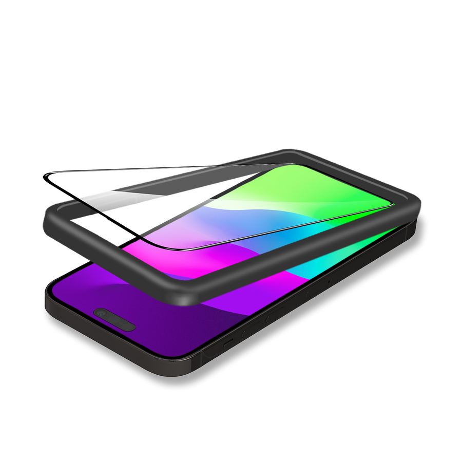 واقي شاشة بايكرون مزدوج من الزجاج المقوى عالي الجودة من الألومنيوم ثلاثي الأبعاد عالي الدقة من الحافة إلى الحافة، شفاف مع أداة تطبيق لهاتف iPhone 15.