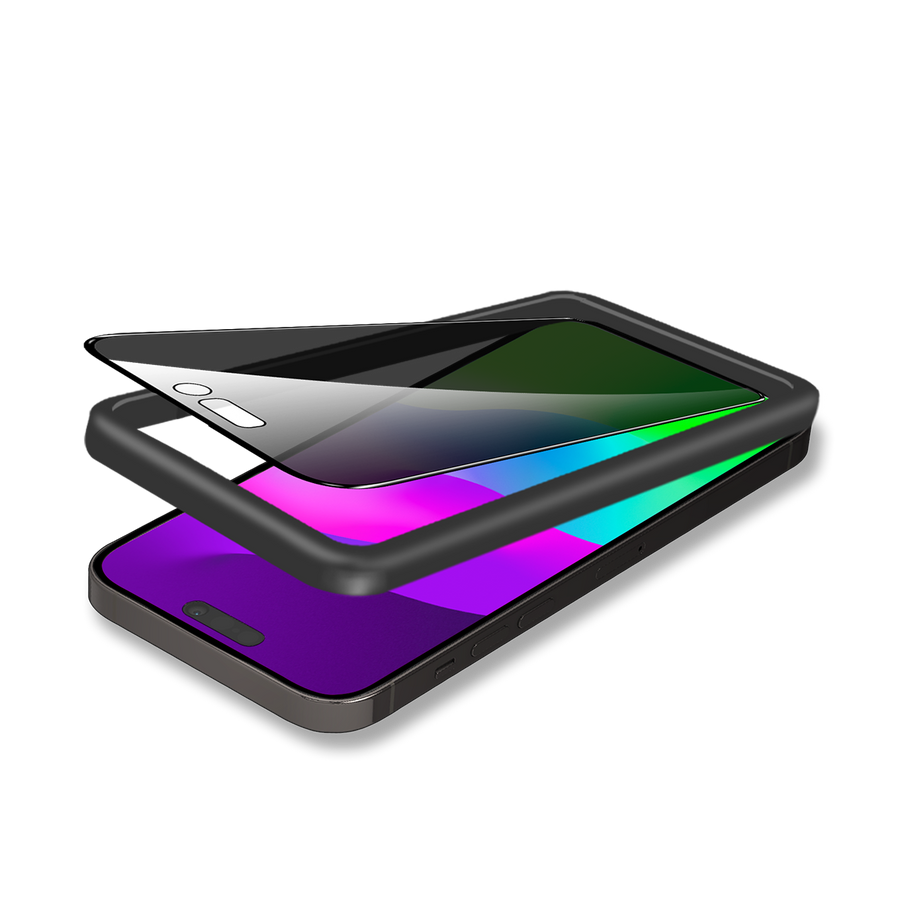 واقي شاشة بايكرون مزدوج من الزجاج المقسى عالي الجودة من الألومنيوم ثلاثي الأبعاد عالي الدقة من الحافة إلى الحافة مع أداة تطبيق لهاتف iPhone 15.