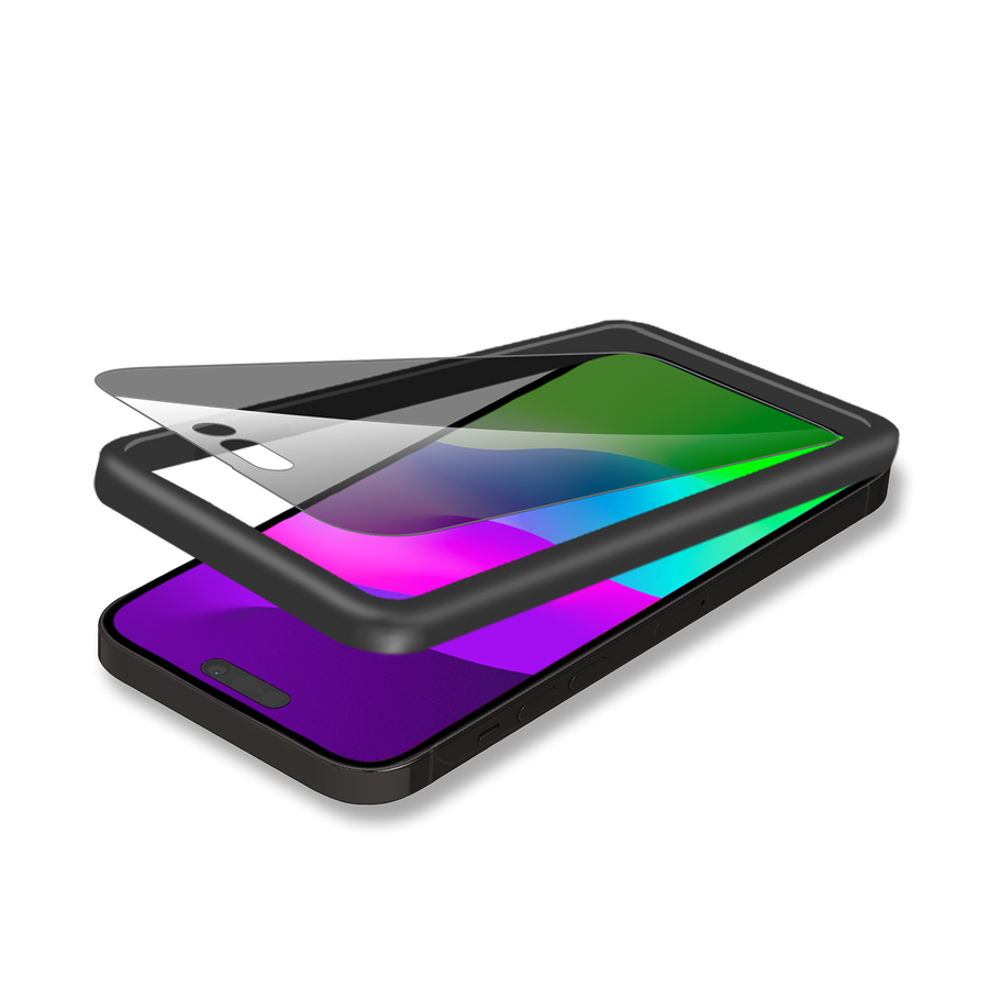 واقي شاشة من بايكرون مصنوع من الزجاج المقوى عالي الجودة من الألومنيوم 2.5D HD للخصوصية مع أداة تطبيق لهاتف iPhone 15.