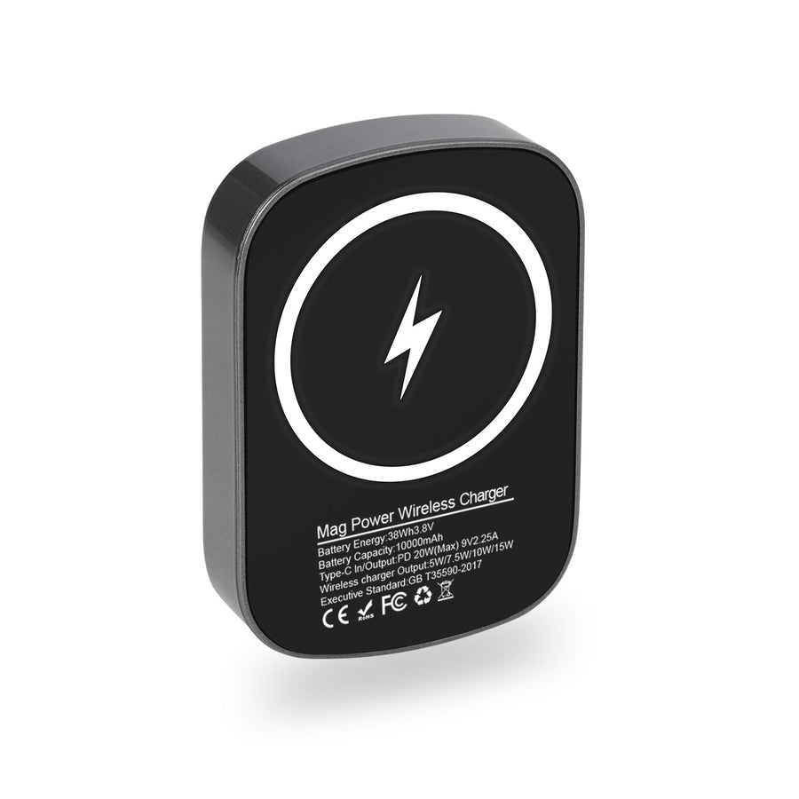 BAYKRON Compact Mag Power, Wireless Magnetic Charger 10000 mAh, USB-C PD 20W port – Metallic Gray
