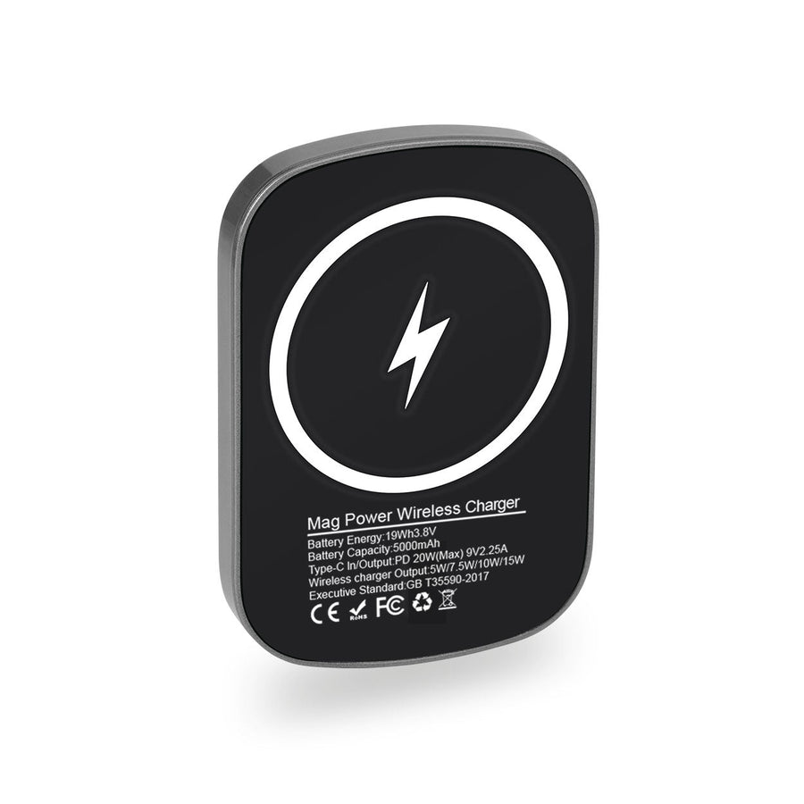 BAYKRON Compact Mag Power, Wireless Magnetic Charger 5000 mAh, USB-C PD 20W port – Metallic Gray