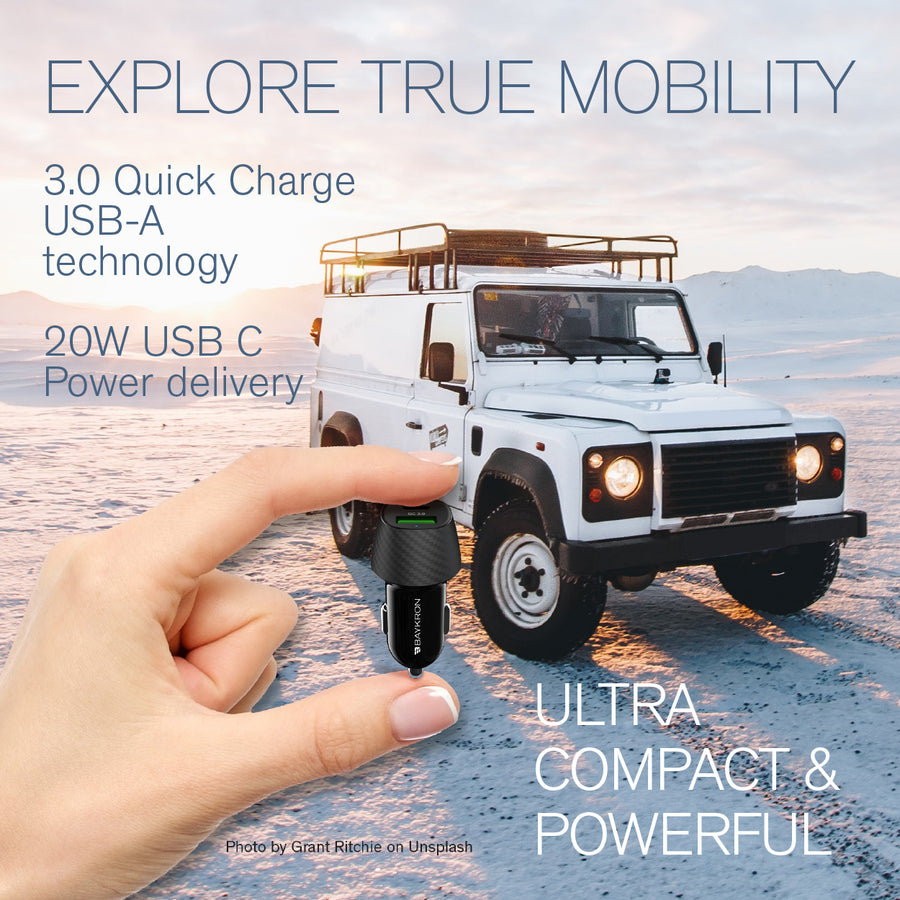 شاحن سيارة BAYKRON Smart بقدرة 36 ​​واط مع Qualcomm Quick Charge ™ (QC3.0) و USB Type-C ™ Power Delivery 20W