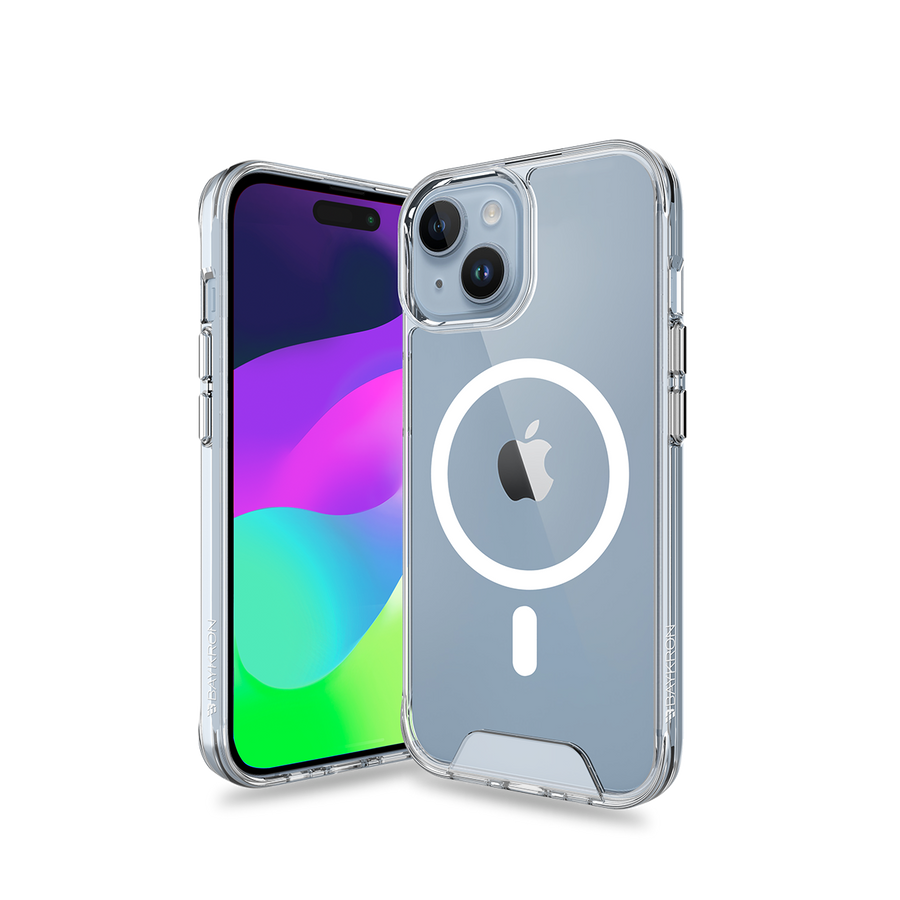 حماية ممتص الصدمات الذكي Baykron ومقاوم لبصمات الأصابع Clear MagSafe لهاتف iPhone 15.