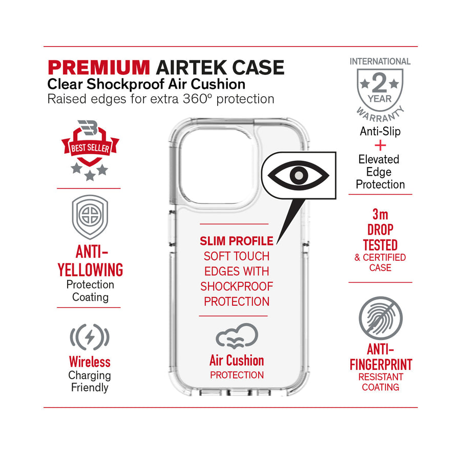 حافظة Baykron Premium AIRTEK الشفافة لاختبار السقوط العسكري لهاتف iPhone 15 Pro