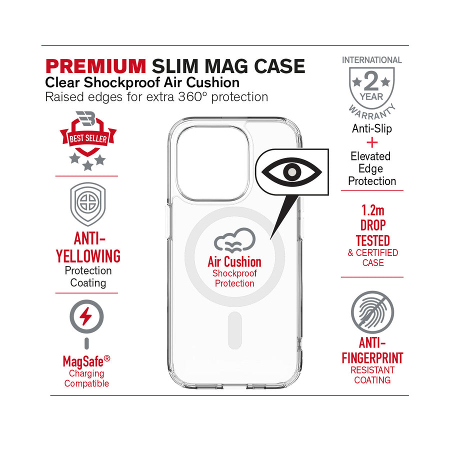 : بايكرون Premium Slim Clear MagSafe مقاوم للصدمات ومضاد للأصفر لهاتفPro Max iPhone15