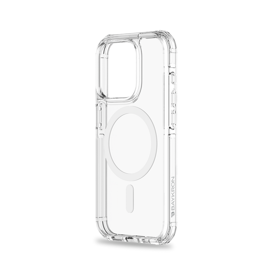 BAYKRON Premium AirTek Pro Mag Case for iPhone® 15 Pro Max 6.7" with Air Cushion Shockproof Protection and MagSafe® Compatible - Clear